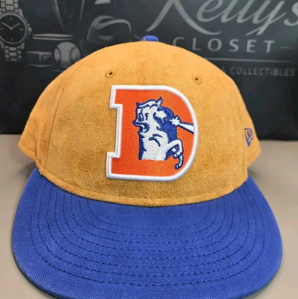 Denver Broncos New Era 59FIFTY Fitted Hat 7 5/8 Suede Orange Throwback Logo NWOT
